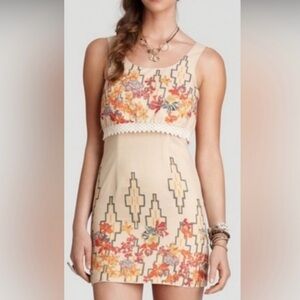 Free People Cream Tan Sleeveless Mini Sundress, Aztec big bang party dress